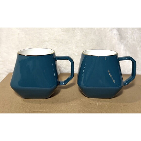 Set Of 2 - Threshold Geo Mug Garnet With Gold Rim 16 oz NEW - Picture 2 of 5